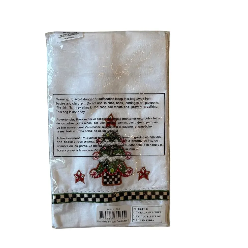 Mackenzie Childs Nutcracker & Tree Guest Towels Set of 2 Christmas Holiday Decor
